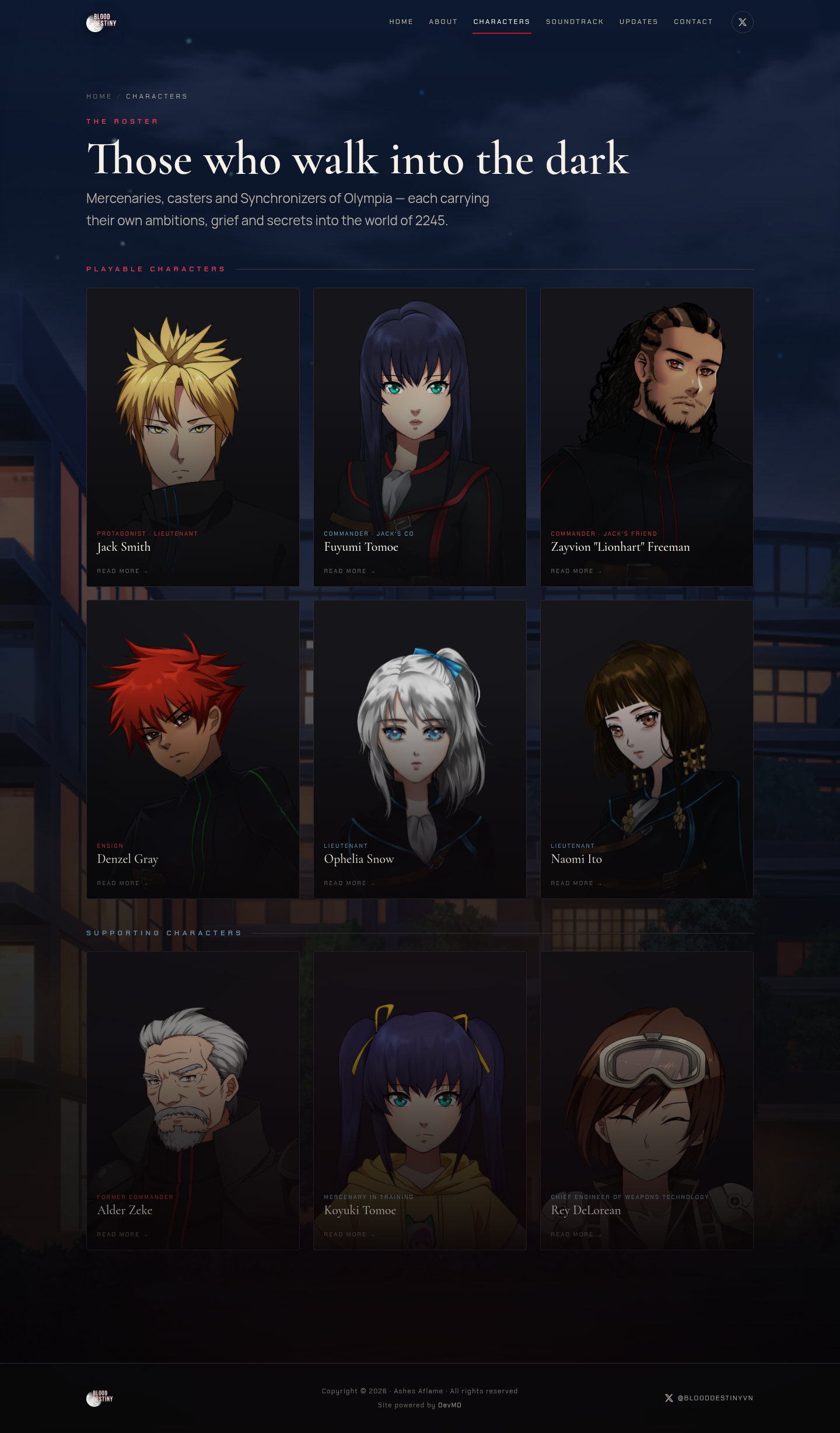 Blood Destiny redesigned Characters page
