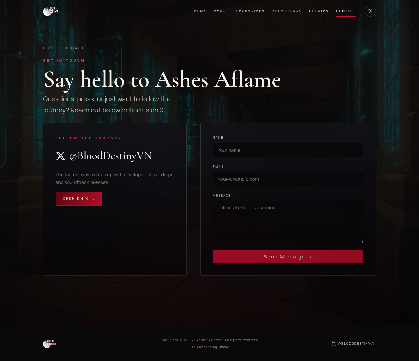 Blood Destiny redesigned Contact page