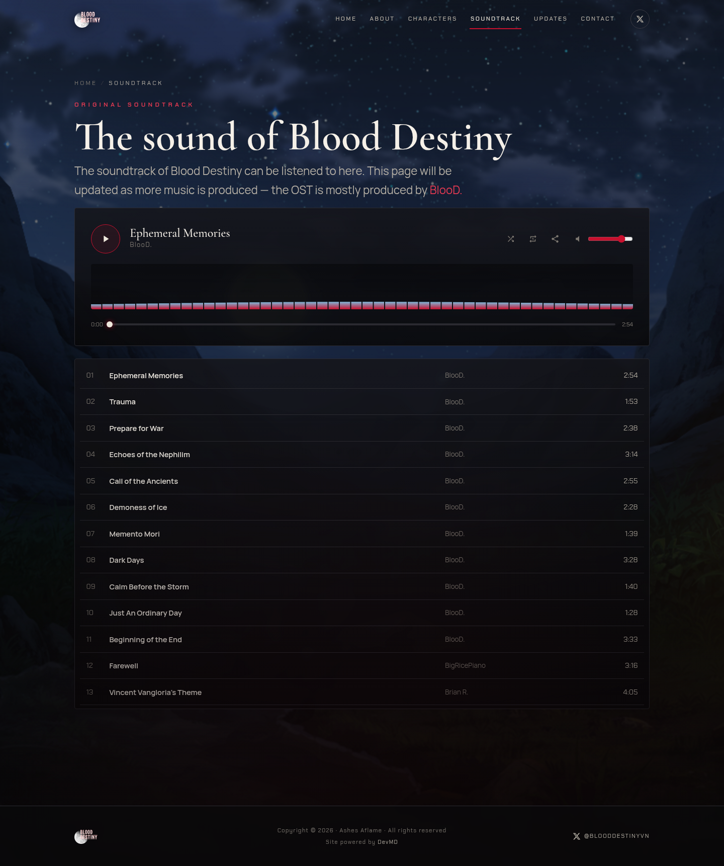 Blood Destiny redesigned Soundtrack page
