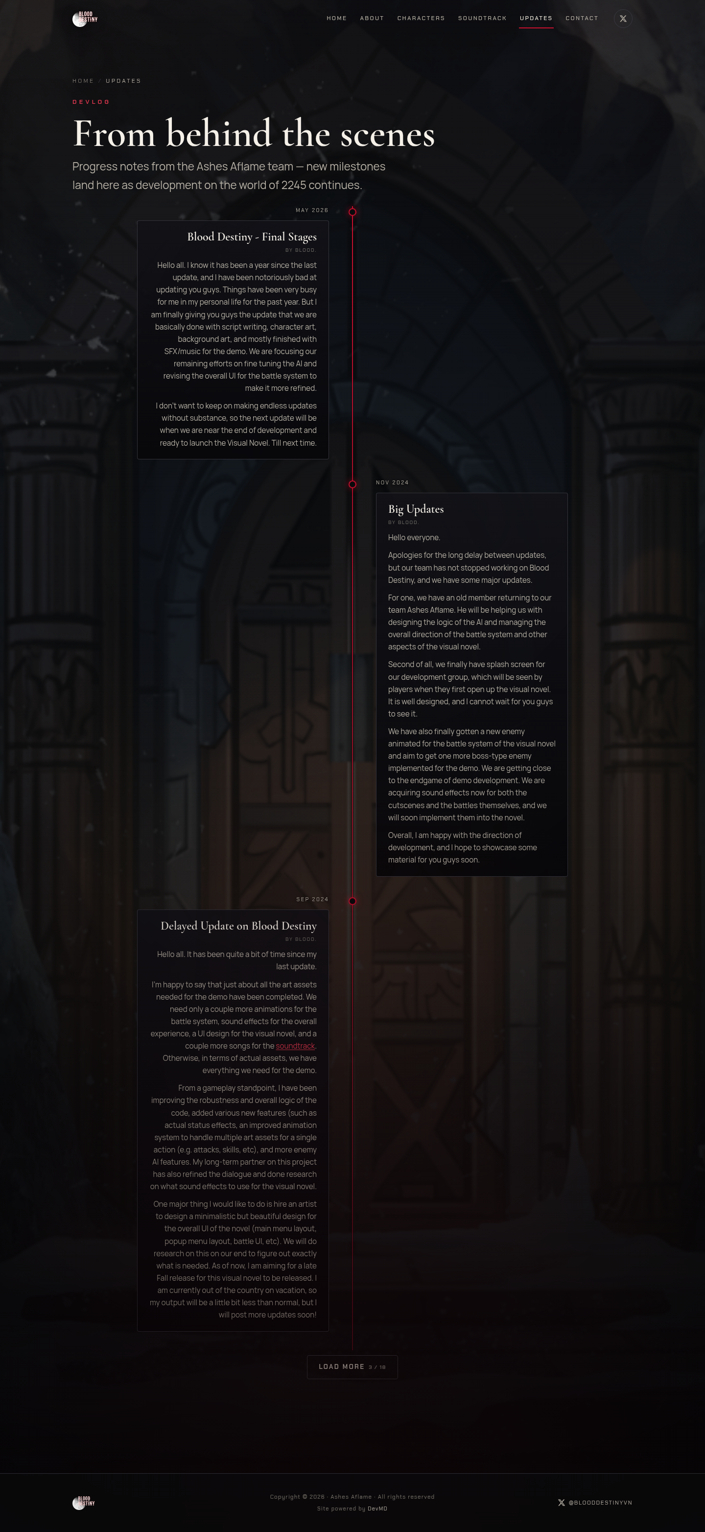 Blood Destiny redesigned Updates page