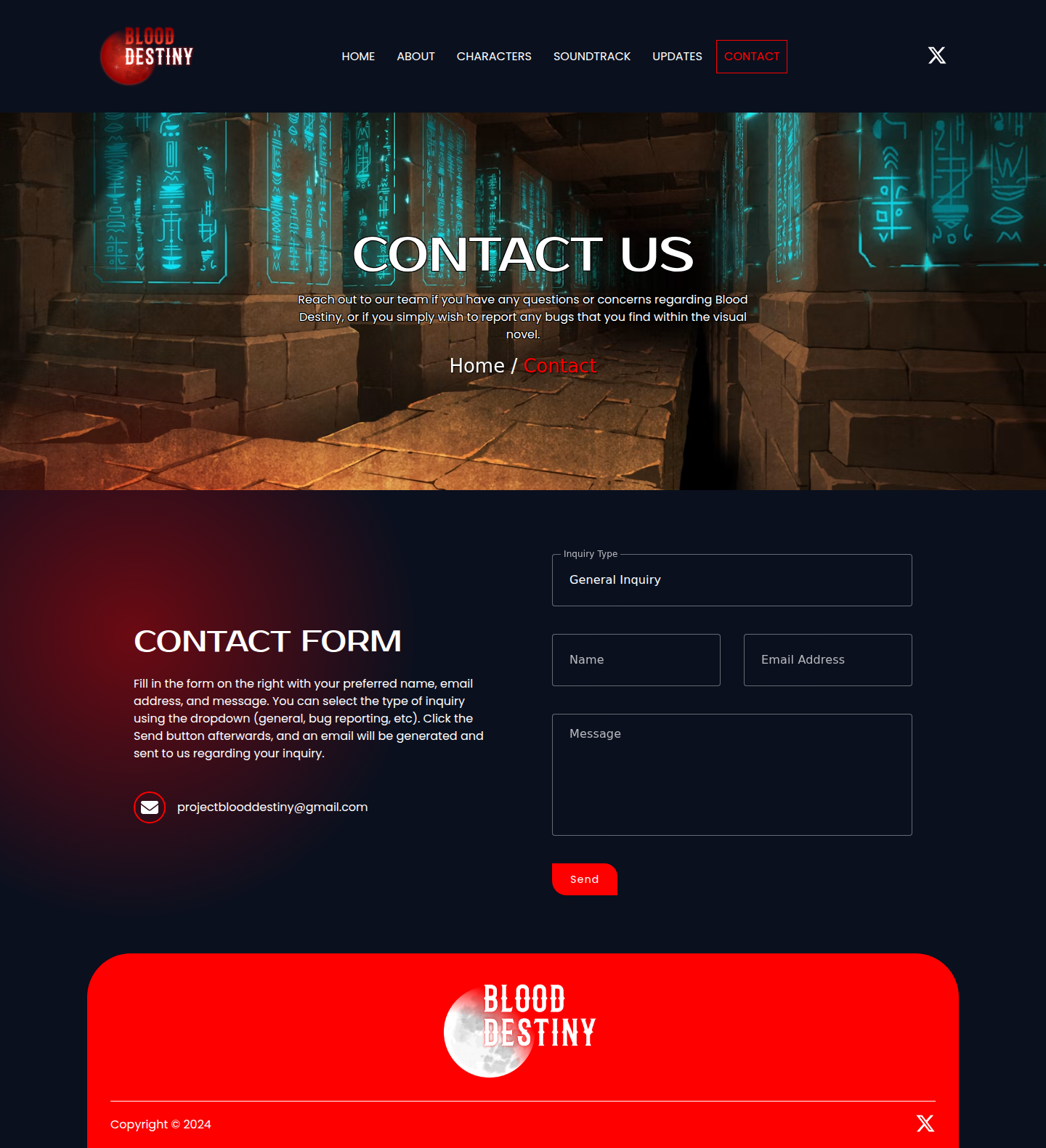 Blood Destiny original Contact page