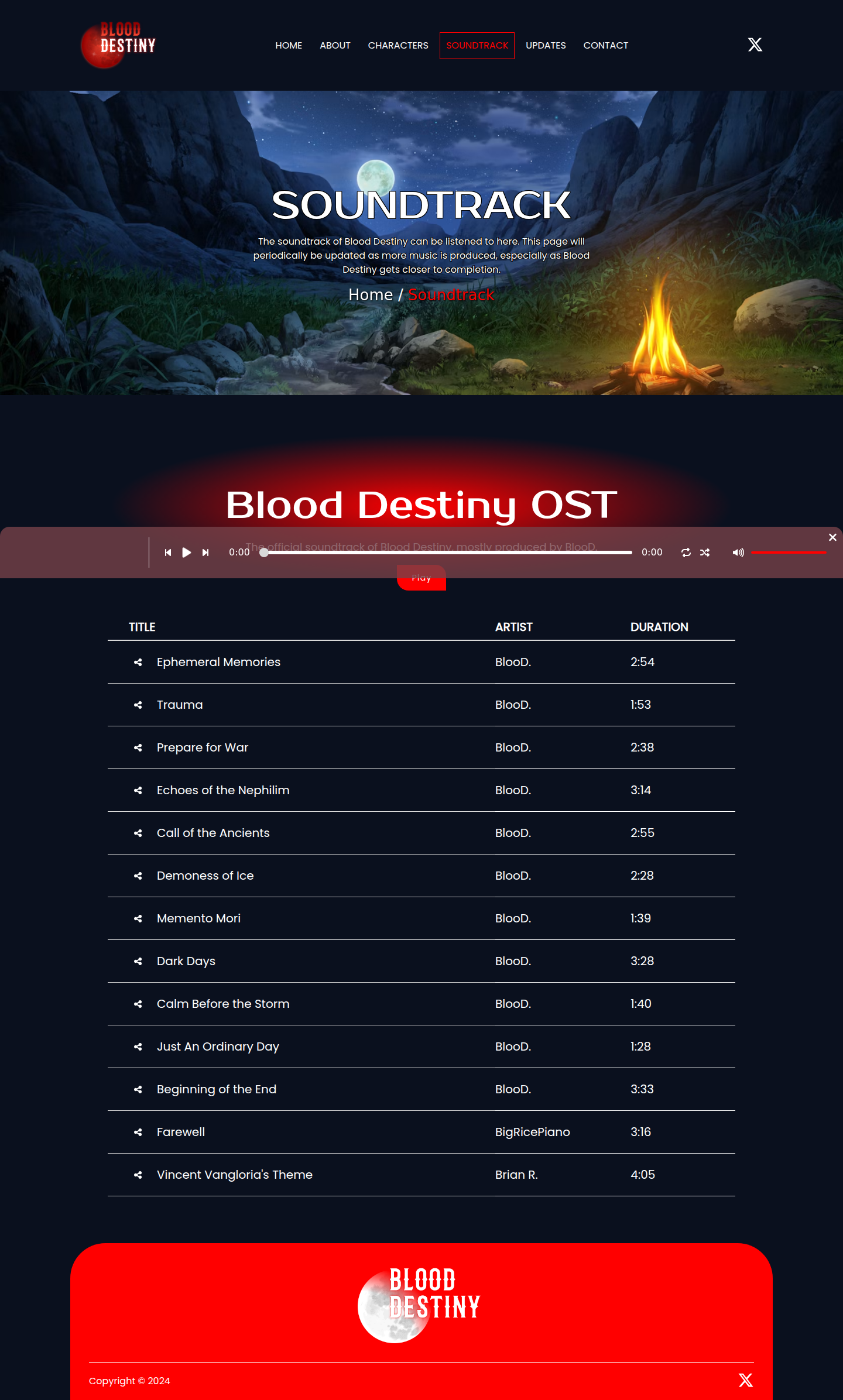 Blood Destiny original Soundtrack page
