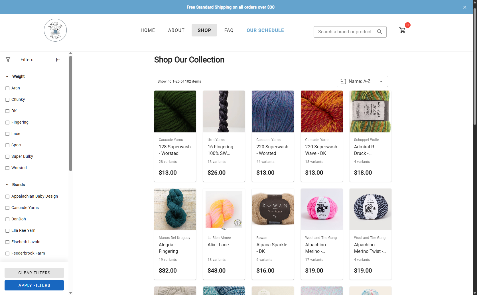 Knits n Purls custom Clover-integrated shop page