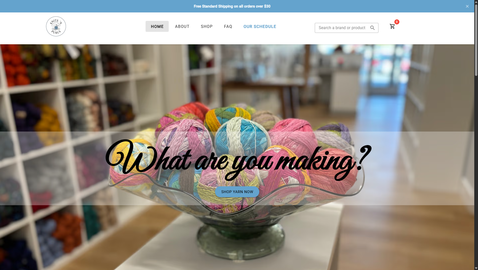 Knits n Purls custom ecommerce homepage
