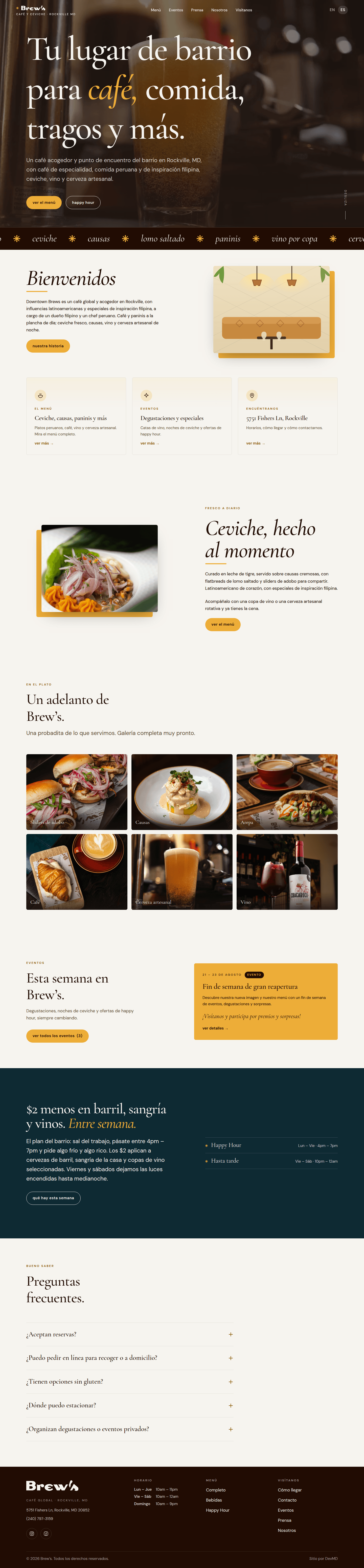 Rockville Brews Home page in Spanish
